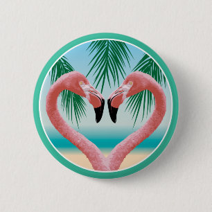 Badge Rond 5 Cm Amour du Flamant rose (Saint-Valentin tropical)