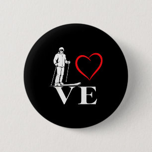 Badge Rond 5 Cm Amour du ski sports d'hiver cœur skieur de descent