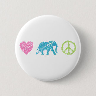 Badge Rond 5 Cm Amour, éléphant et paix
