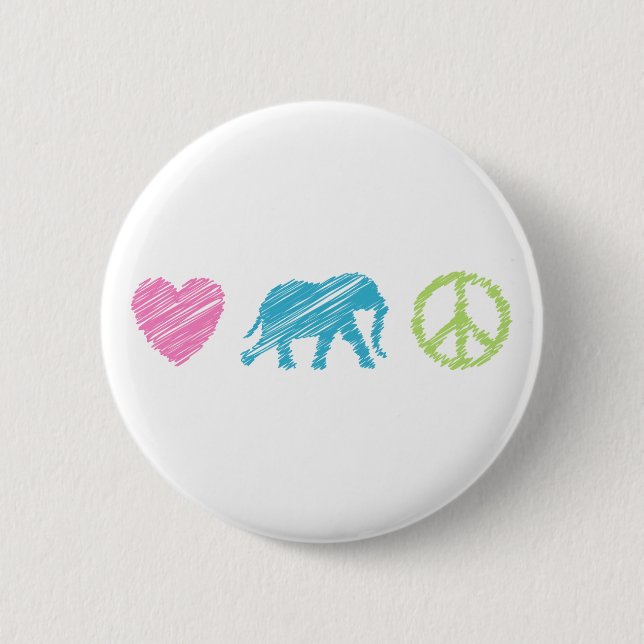 Badge Rond 5 Cm Amour, éléphant et paix (Devant)