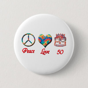 Badge Rond 5 Cm Amour et 50 de paix