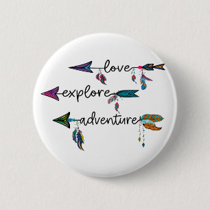 Badge Rond 5 Cm Amour Explorer Aventure Flèche Tribal Bohème Desig