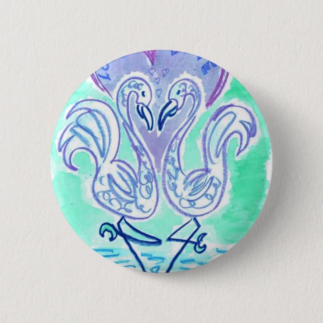 Badge Rond 5 Cm Amour Flamant rose (bleu) (Devant)