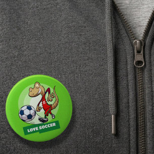 Badge Rond 5 Cm Amour Football Gecko Mignon Footballeur Drôle Dess