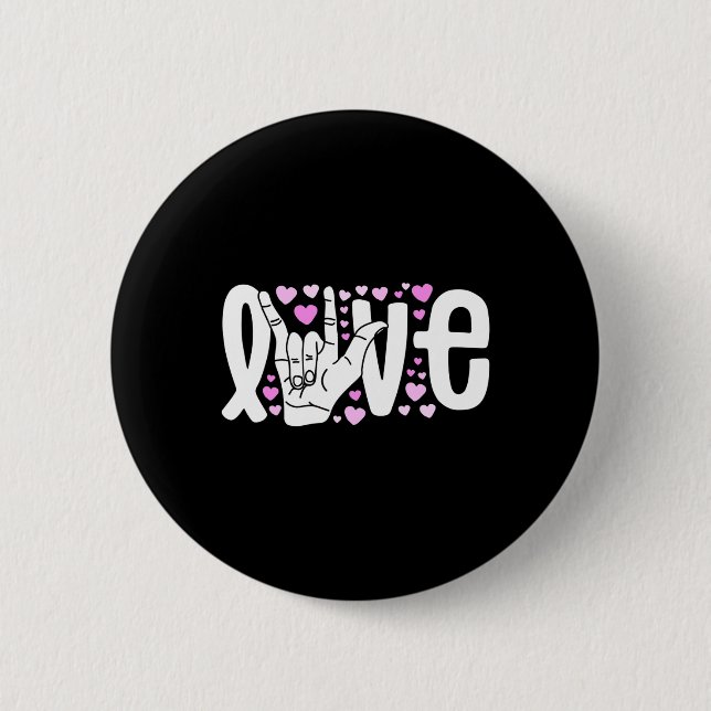 Badge Rond 5 Cm Amour Langue Asl Être Sourd Sensibilisation (Devant)
