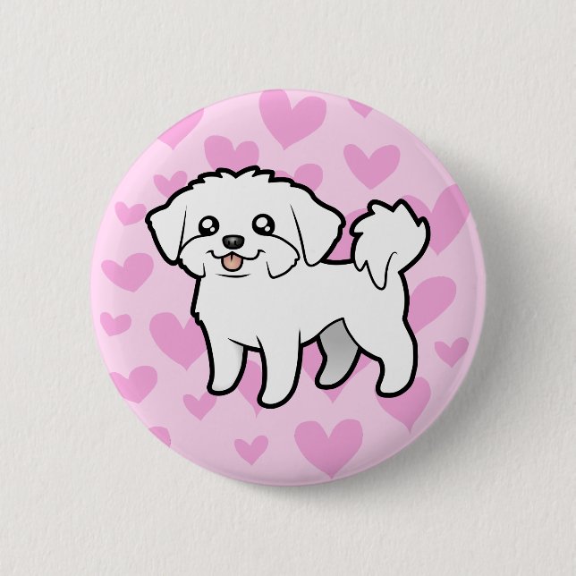 Badge Rond 5 Cm Amour maltais (coupure de chiot) (Devant)