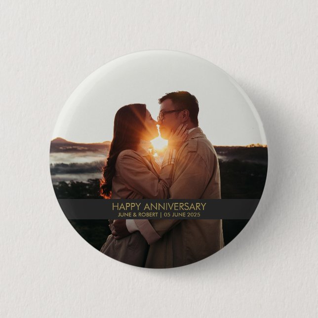 Badge Rond 5 Cm Amour photo anniversaire moderne (Devant)