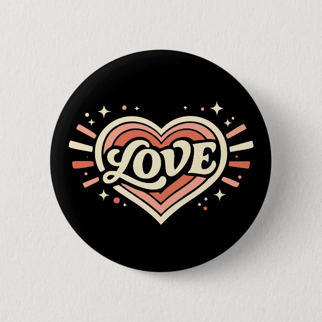 Badge Rond 5 Cm Amour Rétro Cœur Saint-Valentin Classique (Devant)