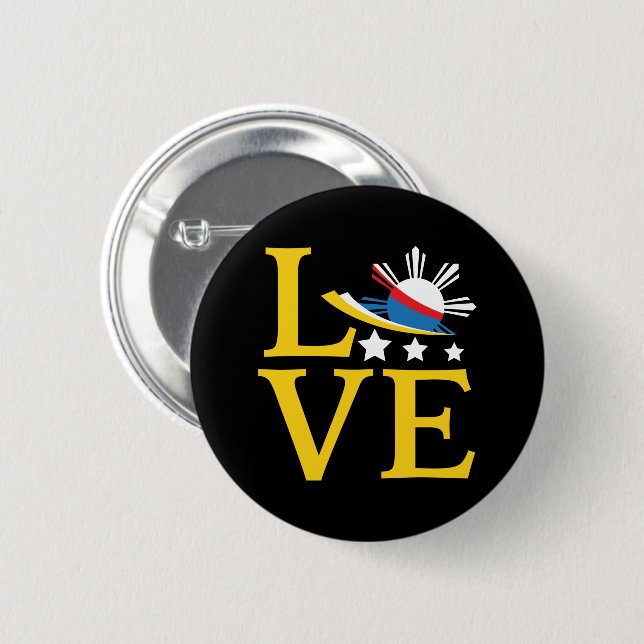 Badge Rond 5 Cm Amour - Typographie du drapeau philippin (Devant & derrière)