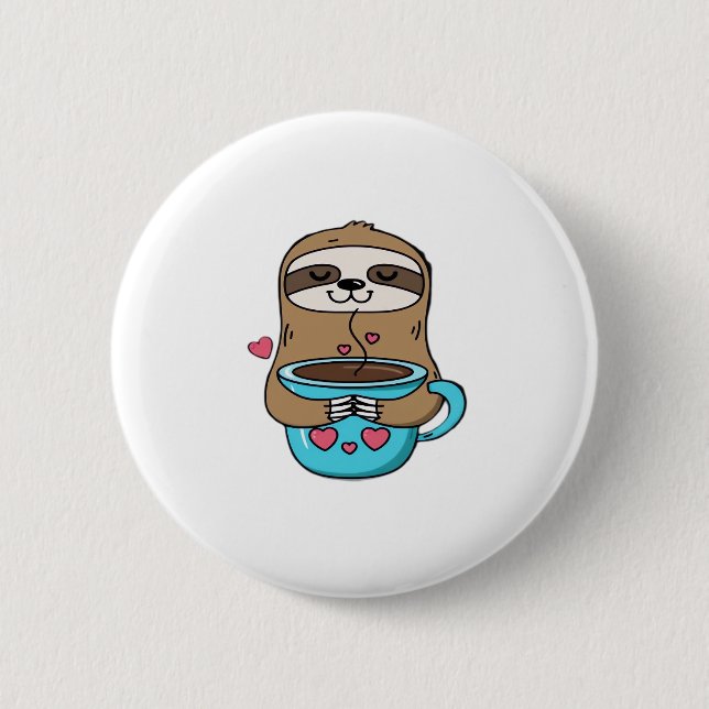 Badge Rond 5 Cm Amoureux De Café Chibi Sloth - Cute Kawaii Sloth H (Devant)