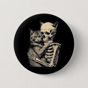 Badge Rond 5 Cm Amoureux de chats qui font des câlins aux squelett