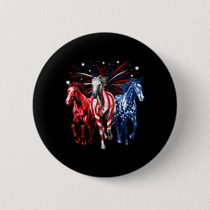 Badge Rond 5 Cm Amoureux de chevaux du 4 juillet Rouge Blanc Et Bl