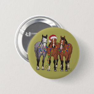 Badge Rond 5 Cm Amoureux de chevaux Noël Ferme Animaux Amoureux d'