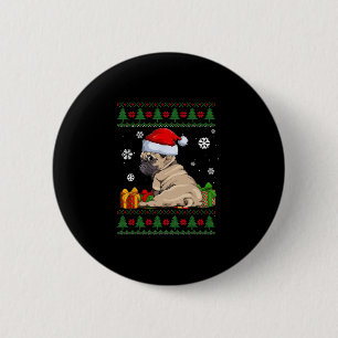 Badge Rond 5 Cm amoureux de chien drôle carlin mignon santa chapea