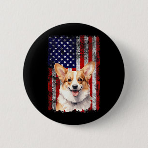 Badge Rond 5 Cm Amoureux de Corgi Drapeau américain 4 juillet Patr