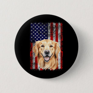 Badge Rond 5 Cm Amoureux de Golden Retriever Drapeau américain 4 j