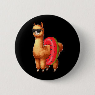 Badge Rond 5 Cm Amoureux de lama alpacas Nageur de fête ol