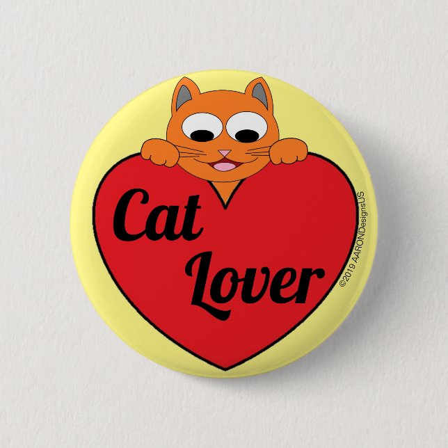 Badge Rond 5 Cm Amoureux des chats Ginger Chat visage avec coeur r (Devant)