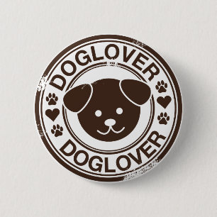 Badge Rond 5 Cm Amoureux des chiens avec le visage de chiot