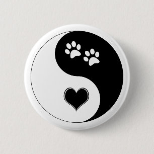 Badge Rond 5 Cm Amoureux des chiens Yin Yang Cœur et empreintes de