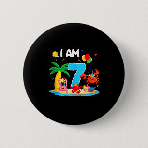 Badge Rond 5 Cm amoureux des crabes de 7 ans thème crabe 7ème plag