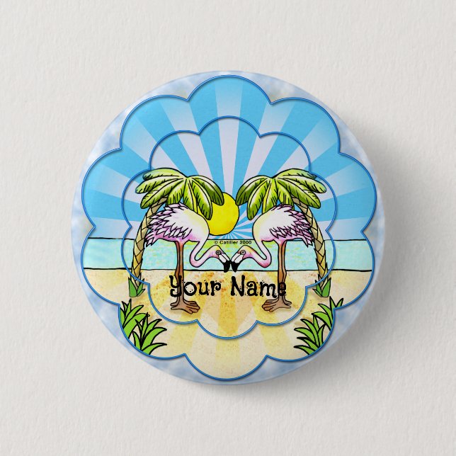 Badge Rond 5 Cm Amoureux des flamants roses  (Devant)