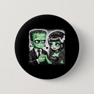 Badge Rond 5 Cm Amoureux d'Halloween squelette de Frankenstein pou