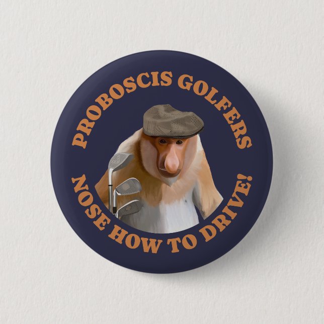 Badge Rond 5 Cm Amoureux du golf de singe Proboscis Funny (Devant)