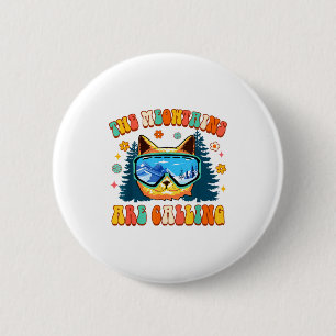 Badge Rond 5 Cm Amoureux du ski de montagne snowboard les meowtain
