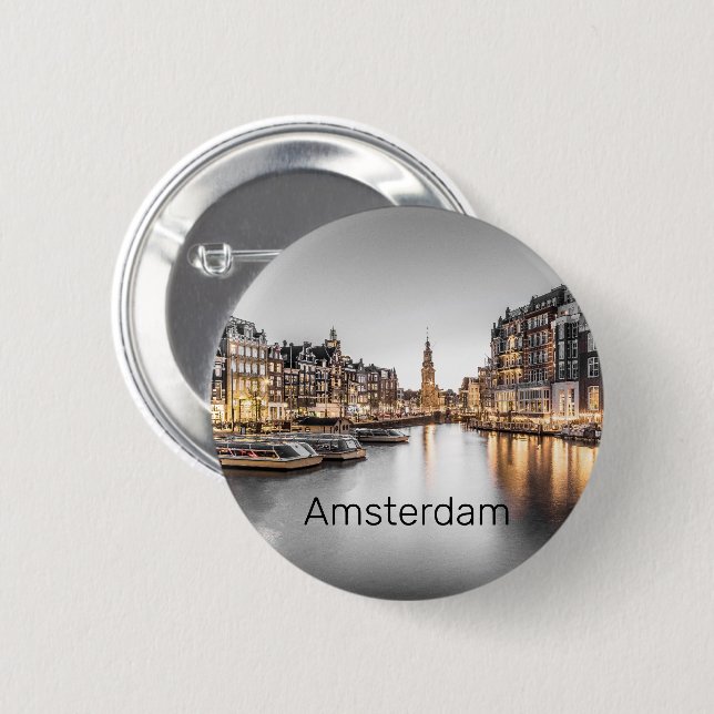 Badge Rond 5 Cm Amsterdam Pays-Bas Holland Souvenir (Devant & derrière)