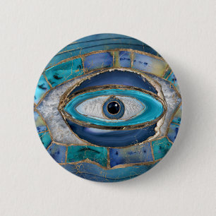 Badge Rond 5 Cm Amulet de l'oeil malin Agression et or