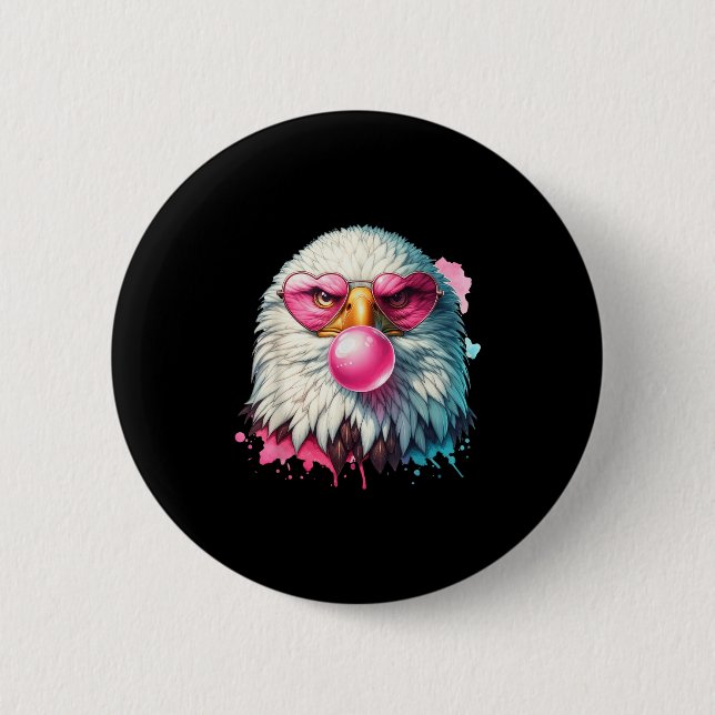 Badge Rond 5 Cm Amusant Aigle Bald Mignonne Aigle Avec Des Gles Nk (Devant)