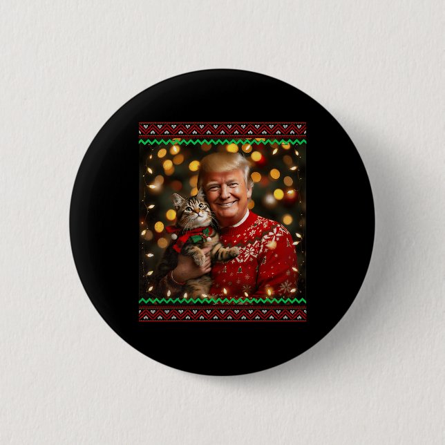 Badge Rond 5 Cm Amusant Amoureux des chats Noël Sweater Trump Ugly (Devant)