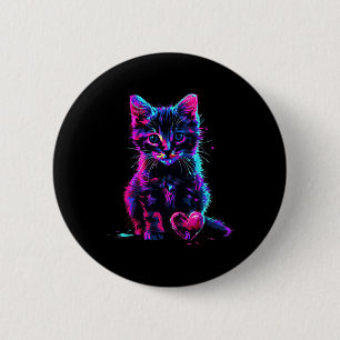 Badge Rond 5 Cm Amusant Art Glitch Lumière Noire Mignon Chat Chato