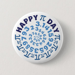 Badge Rond 5 Cm Amusant Blanc et Bleu Joyeux Jour de Pi Rond