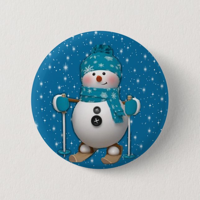 Badge Rond 5 Cm Amusant Happy Ski Snowman (Devant)