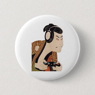 Badge Rond 5 Cm Amusant joueur japonais Samurai Ukiyo-e Art