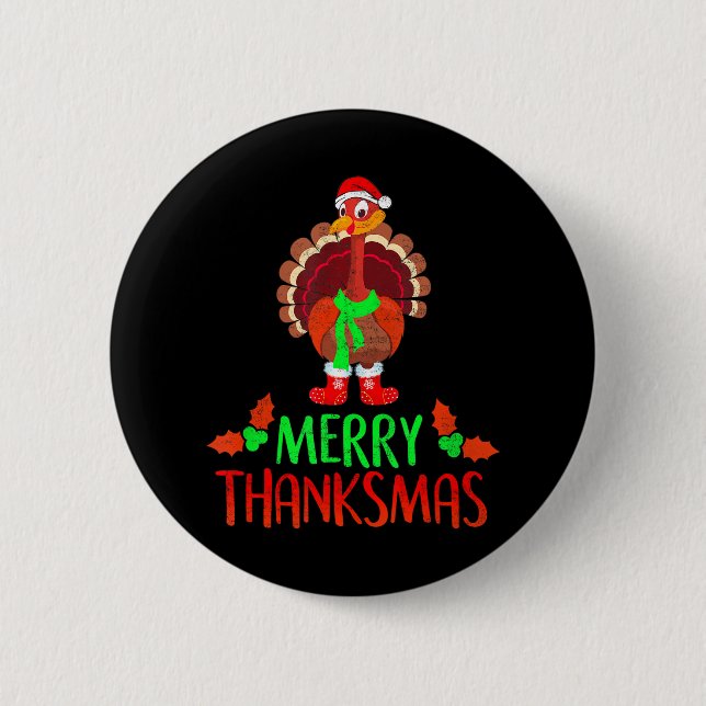 Badge Rond 5 Cm Amusant Joyeux Thanksmas Festif Thanksgiving (Devant)