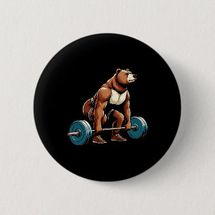Badge Rond 5 Cm Amusant Ours Poids de levage Bodybuilding Exercice