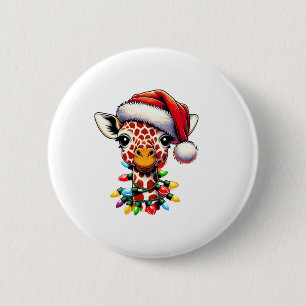 Badge Rond 5 Cm Amusant Retro Giraffe Lover Père Noël Christmas Tr