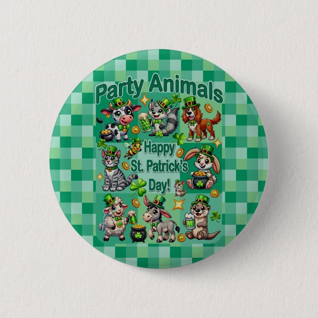 Badge Rond 5 Cm Amusant St. Patrick et "Party Animals" adorables (Devant)