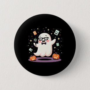 Badge Rond 5 Cm Amusante comédienne fantôme Microphone Éffrayant H
