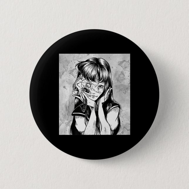 Badge Rond 5 Cm Amusants Déplaisant Horreur Manga Anime Femme Yeux (Devant)