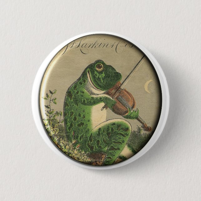 Badge Rond 5 Cm Amusement jouant le bouton du violon de grenouille (Devant)