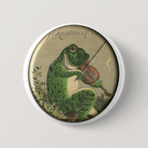 Badge Rond 5 Cm Amusement jouant le bouton du violon de grenouille