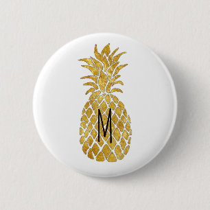 Badge Rond 5 Cm ananas doré monogramme