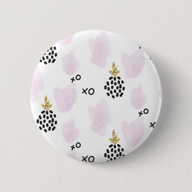Badge Rond 5 Cm Ananas et empreinte de léopard rose. XOXO (Devant)