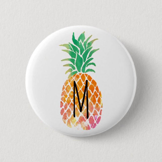 Badge Rond 5 Cm ananas monogramme aquarelle (Devant)