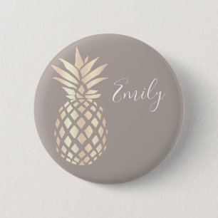 Badge Rond 5 Cm Ananas rose et gris d'or d'en cuivre assez élégant