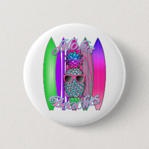 Badge Rond 5 Cm Ananas surfant Aloha d'amusement tropical de